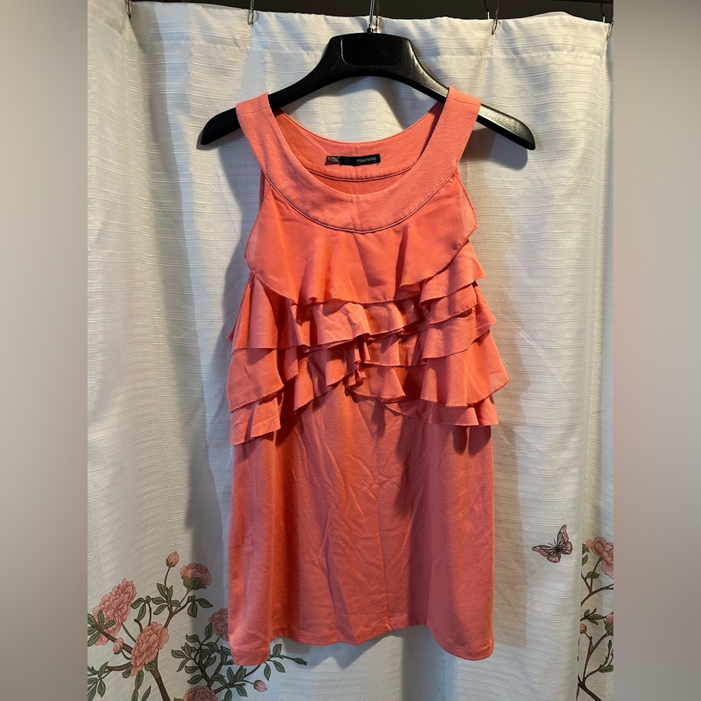 Maurices Vibrant Coral Ruffle Top